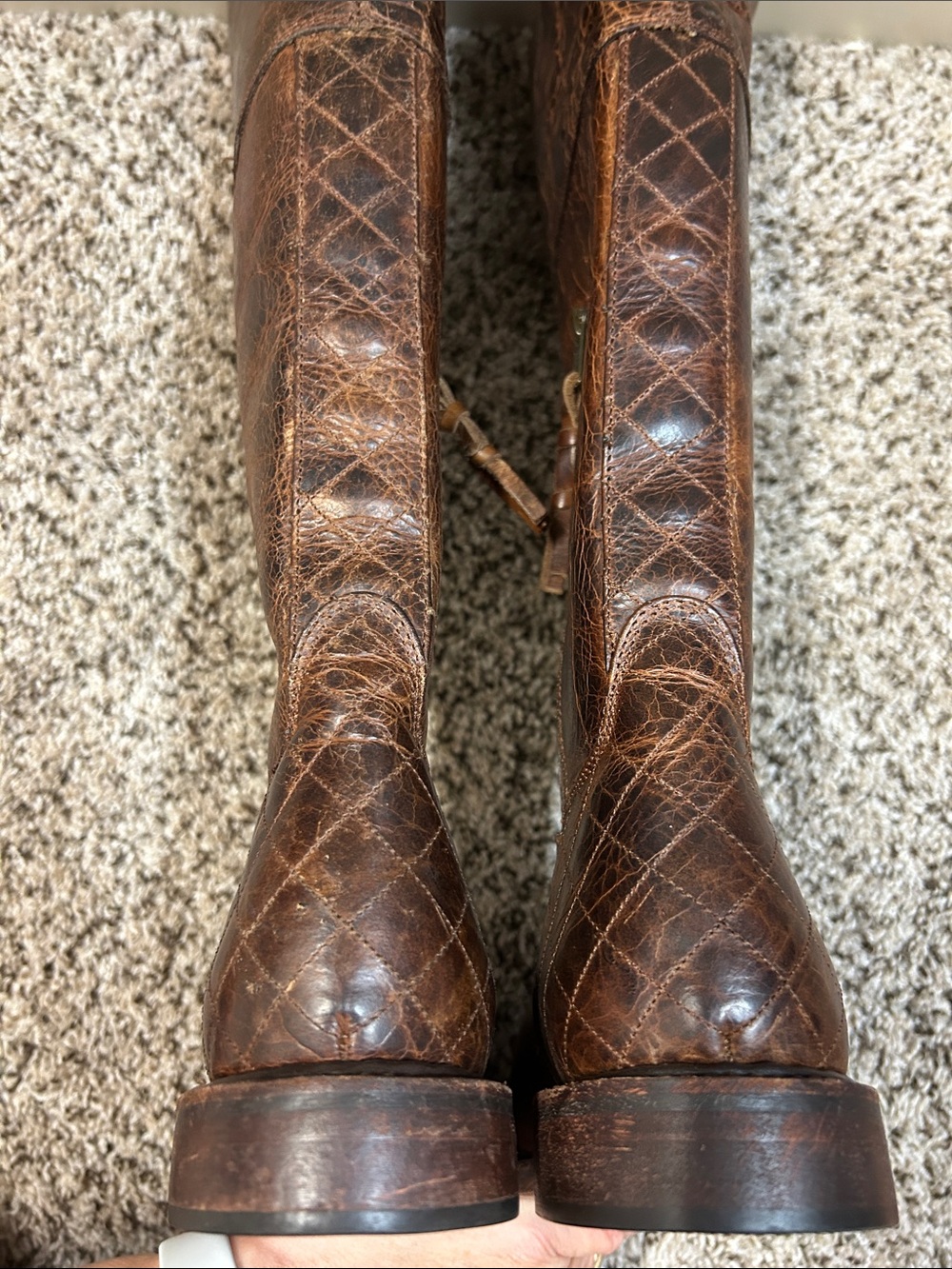 Lucchese Distressed Brown Leather Tall Zip Riding Boots - Picture 11 of 11